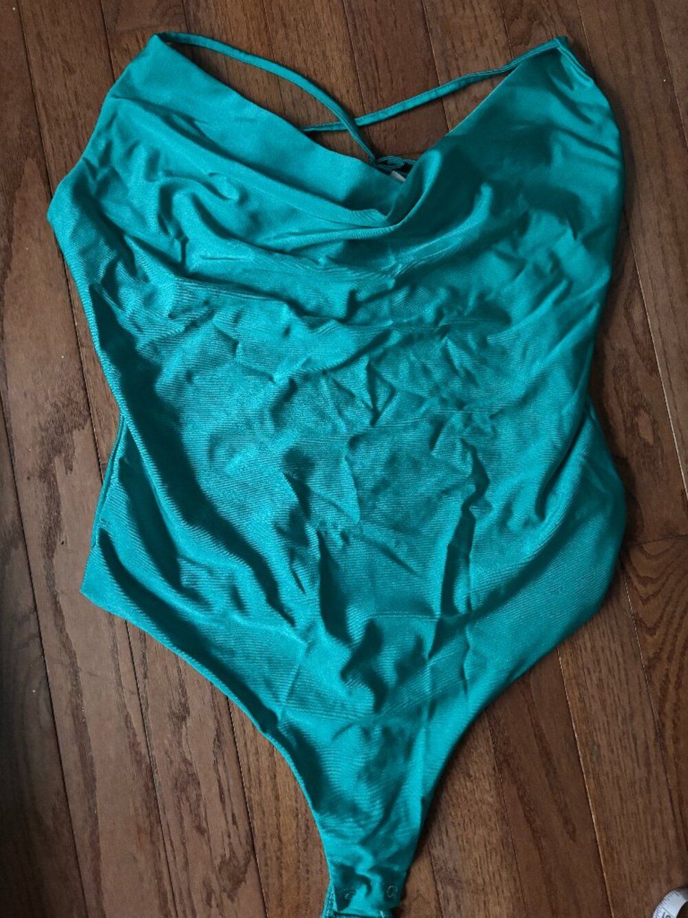 NWT Bar III Shine Bodysuit Teal Oasis Cowl Neck Medium